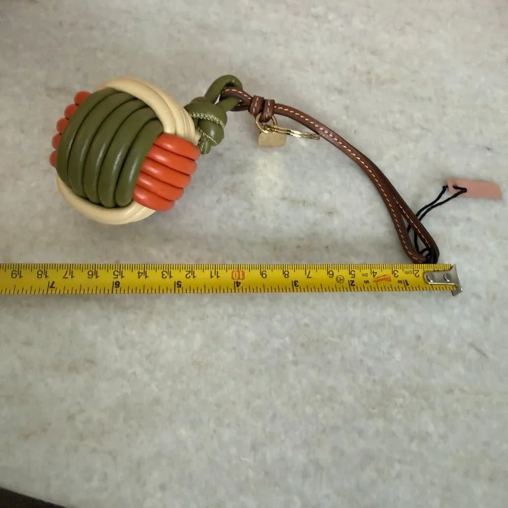 Miu Miu Bag Charm 5TL534 Knot Detail Leather Keychain Trick, orange, green white - Picture 5 of 11